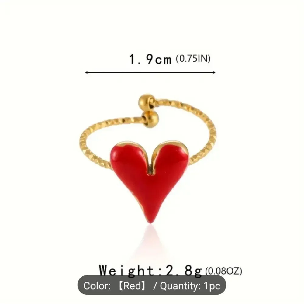 Red Heart ring adjustable 18k gold